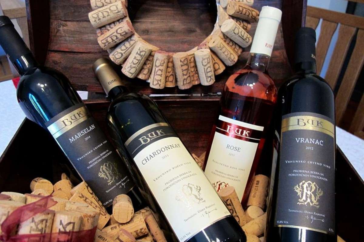 Bottle of Buk wine in traditional Montenegrin winery