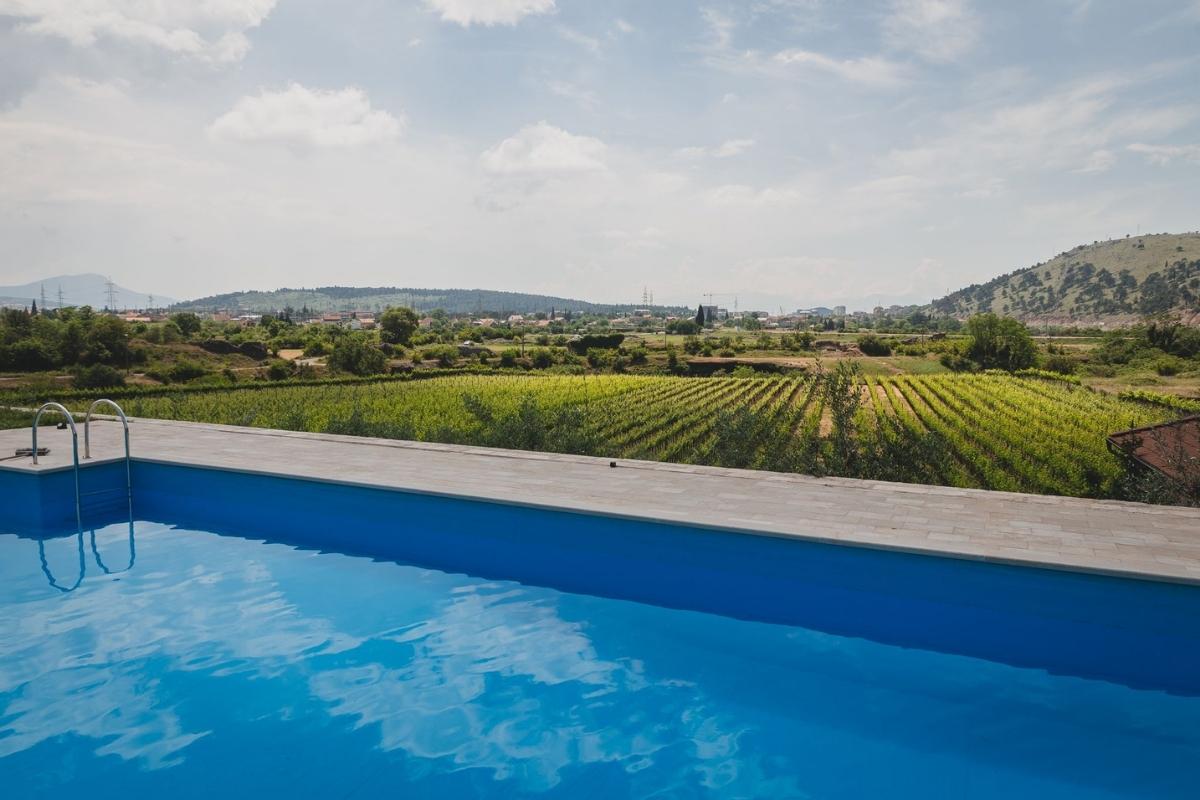 Swimming pool with vineyard view at Krgović winery