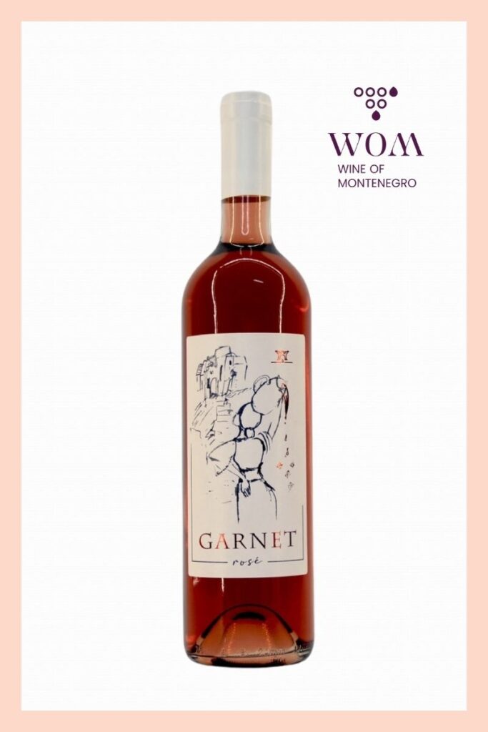 Garnet Rosé 2023 – dry rosé wine with berry and spice aromas, made from Vranac grapes. Light body, moderate acidity, and a refreshing taste. Pairs excellently with seafood, light salads, grilled chicken, and fresh goat cheese.