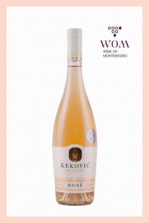 Keković Rosé 0.75L – delicate pink wine made from Cabernet Sauvignon. Fruity aromas of cherry, pomegranate, and strawberry with floral notes. Juicy, refreshing, and perfect for Mediterranean dishes and seafood.