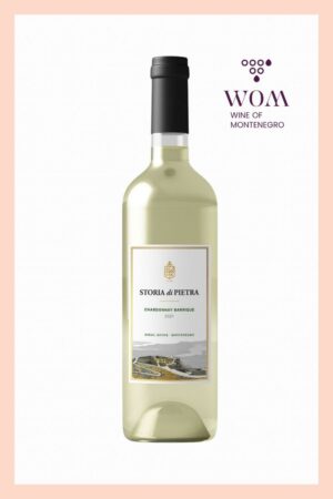 Storia di Pietra Chardonnay 2024 – vibrant white wine from Montenegro, aged in stainless steel and sur lie for 5 months. Aromas of ripe fruit and subtle freshness, capturing the elegance of Montenegro's coastal vineyards.