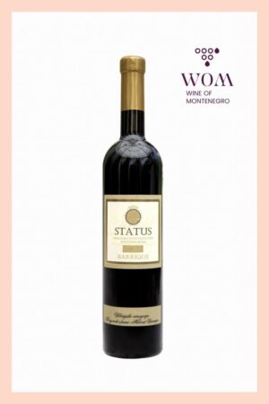 Milović Status Barrique 0,75L – dry red wine from Montenegro, aged in oak barrels (barrique). Deep flavors of dark cherry, plum, vanilla and spice with firm tannins and a long, velvety finish. Excellent with grilled meats, slow-cooked stews, and aged cheeses