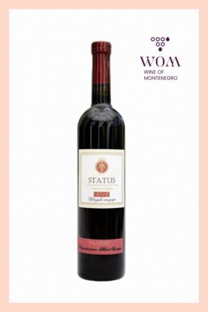 Milović Status 0,75L – robust dry red wine from Montenegro with aromas of dark fruits, oak, and spice. Rich and well-balanced with a lasting finish. Ideal with red meats, barbecue, and hearty dishes.